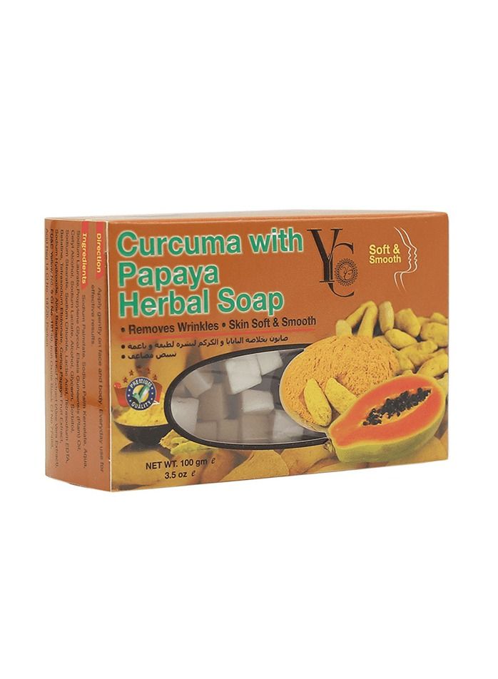 واي سي صابون عشبي بالكركم مع البابايا تبييض مضاعف لبشرة لطيفة وناعمة من واي سي 100ج