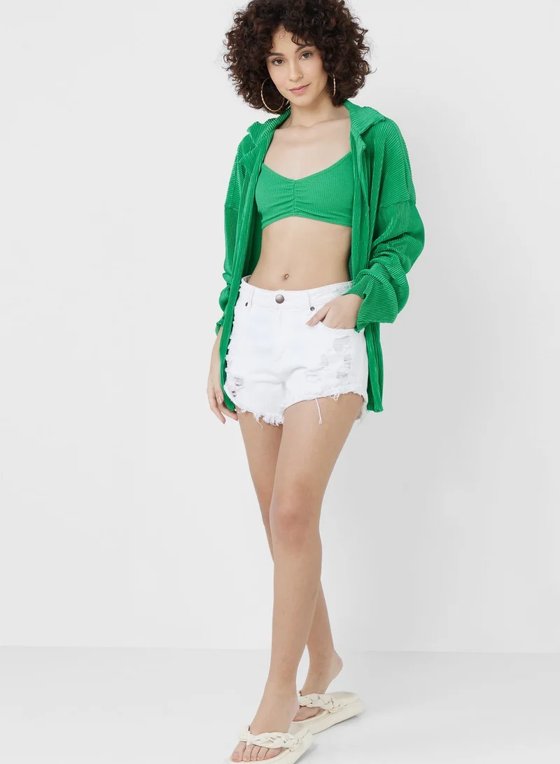 boohoo Button Down Plisse Shirt