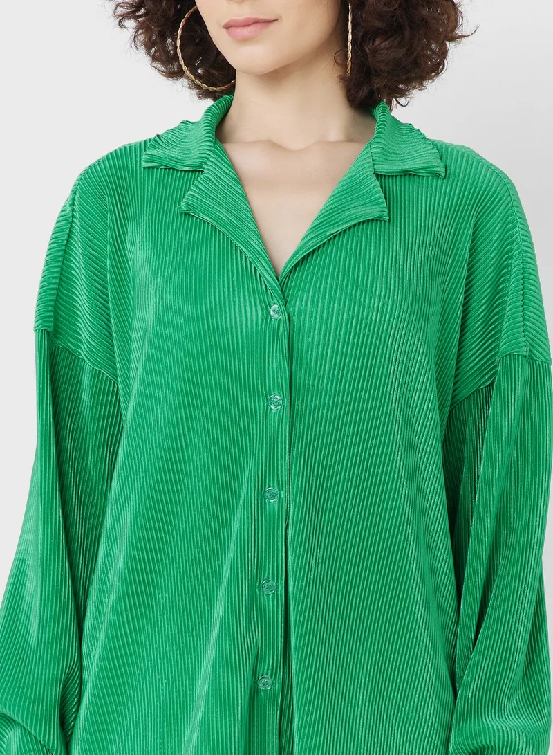 boohoo Button Down Plisse Shirt