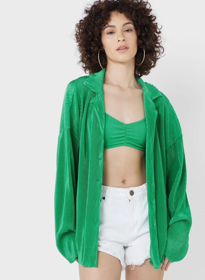 boohoo Button Down Plisse Shirt