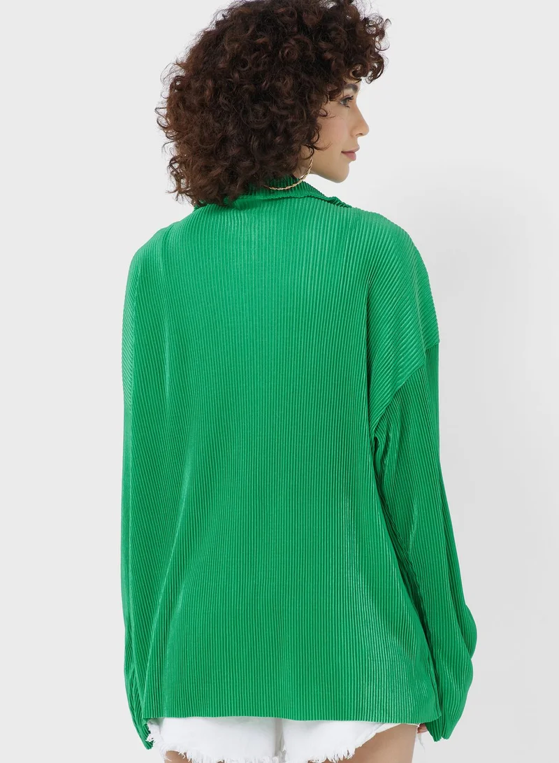 boohoo Button Down Plisse Shirt