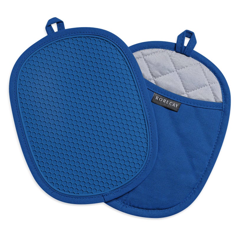 2Pack Silicone Pot Holders for Kitchen Heat Resistant up to 500F NonSlip Large Hot Pads with Pocket Quilted Liner Trivets for Countertops Hot Pots and Pans RoyalBlue