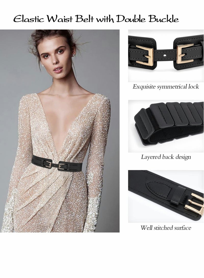 SYOSI Women Wide Waist Belt for Dress Ladies Cinch Leather Belt for Girls Accessories Fashion Women Belt Vintage Buckle PU Elastic Stretchy Corset Cinch Belt Retro Cinch Wide Waist Belt - Image 5
