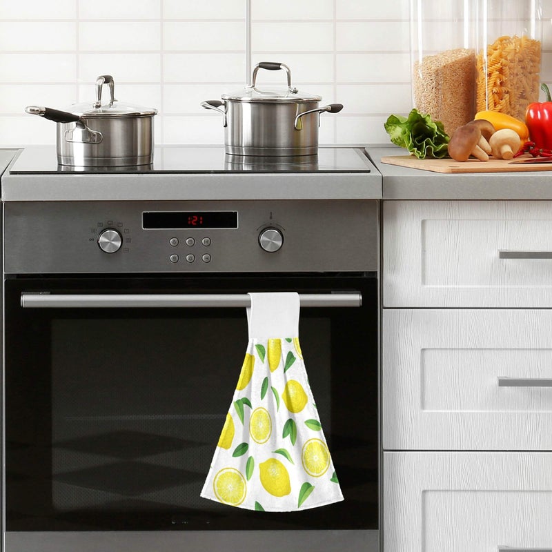 Aslsiy Summer Fresh Lemons Hanging Kitchen Towels Yellow Lime Orange Slices Fruit Leaves Bathroom Hand Tie Towel Fast Drying Dish Tea Towels for Bath Tabletop Gym Home Decor Set of 2 - Image 2