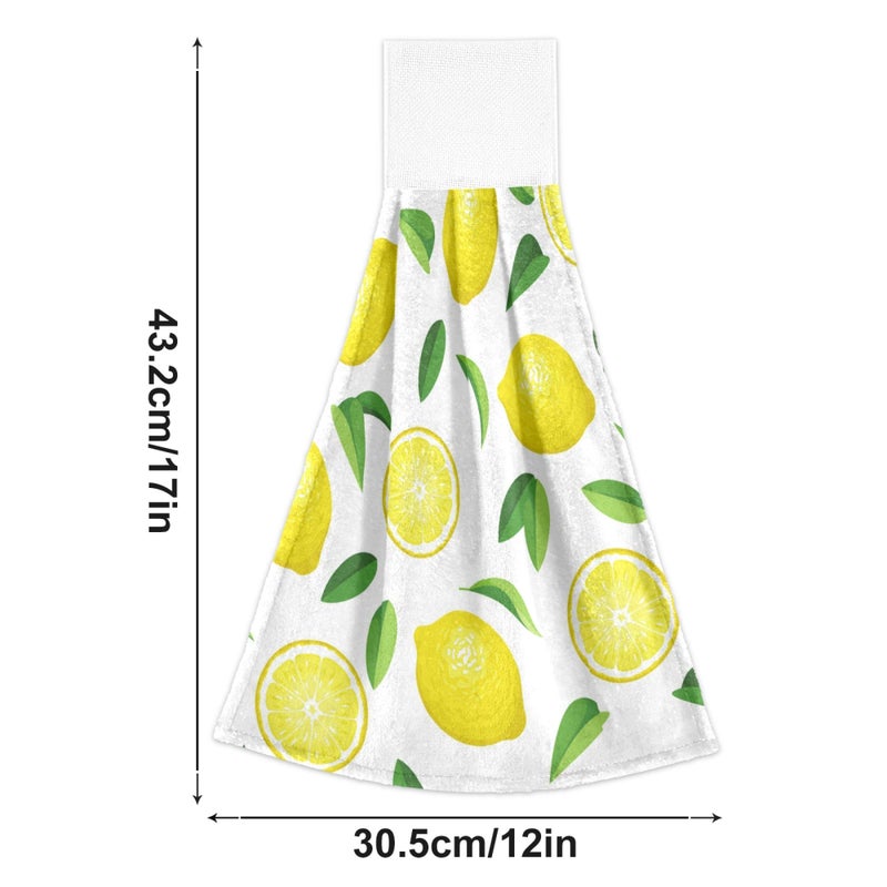 Aslsiy Summer Fresh Lemons Hanging Kitchen Towels Yellow Lime Orange Slices Fruit Leaves Bathroom Hand Tie Towel Fast Drying Dish Tea Towels for Bath Tabletop Gym Home Decor Set of 2 - Image 3