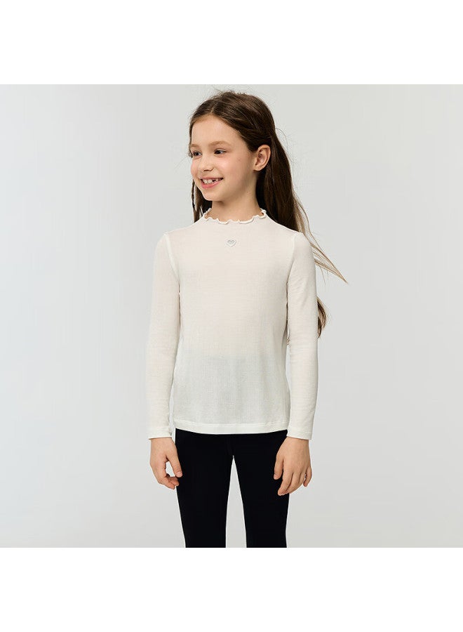 Aimer Kids Girls' Autumn Winter Milk Skin Thin Base Shirt New Ruffle Collar - White 100 - Image 1