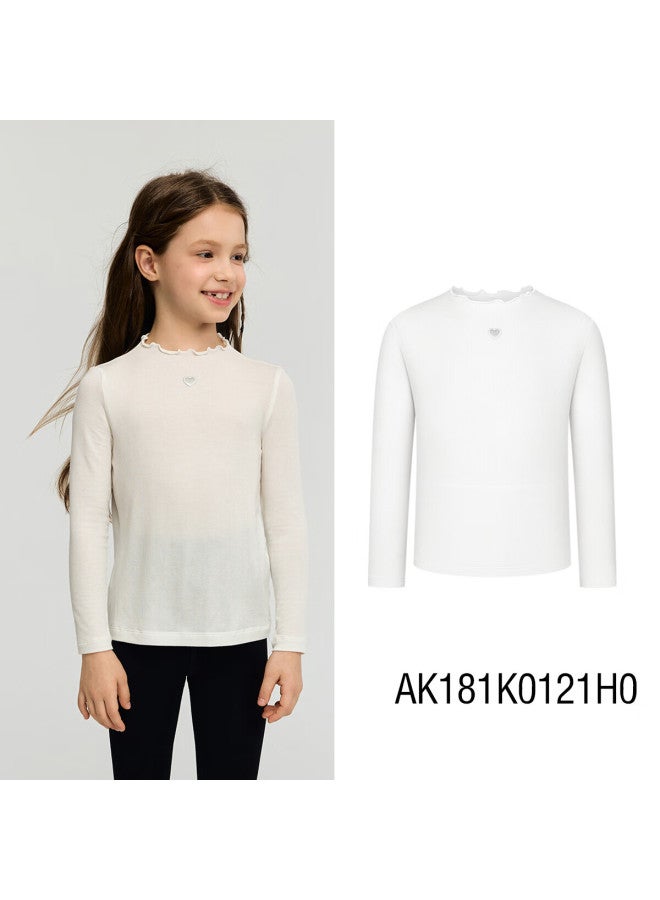 Aimer Kids Girls' Autumn Winter Milk Skin Thin Base Shirt New Ruffle Collar - White 100 - Image 2