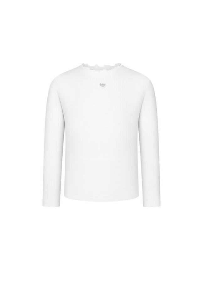 Aimer Kids Girls' Autumn Winter Milk Skin Thin Base Shirt New Ruffle Collar - White 100 - Image 3