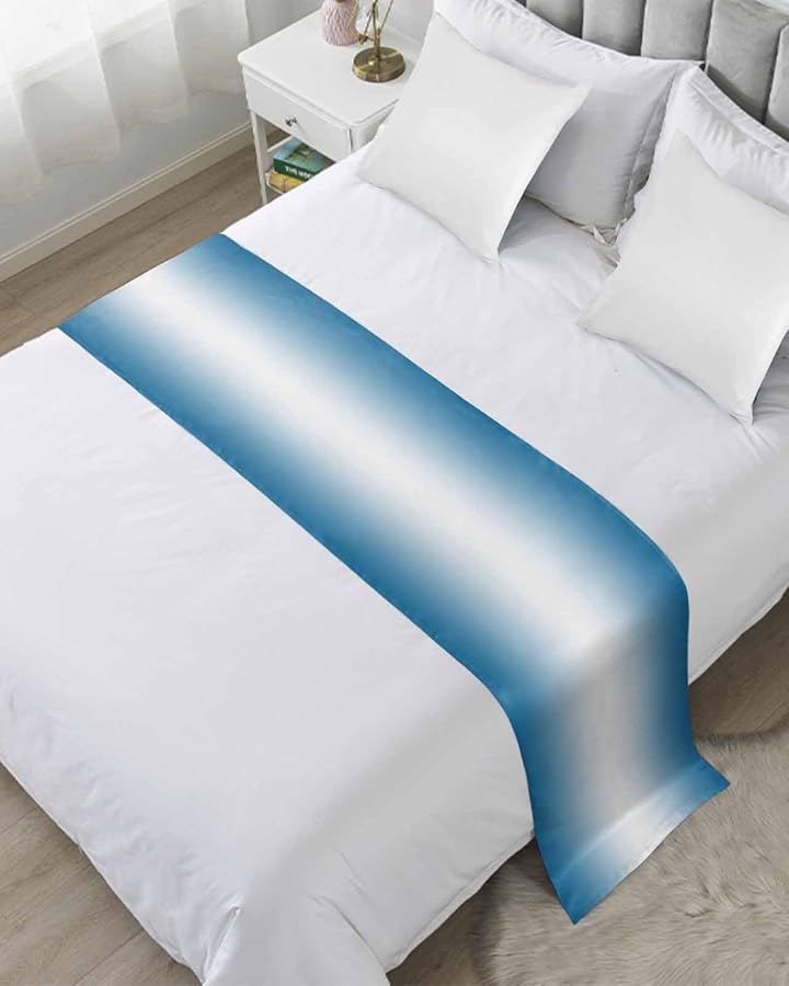 Blue Ombre Bed Runner For Cal King Size 102x20 Inches Modern Abstract Decorative Throw - Image 1