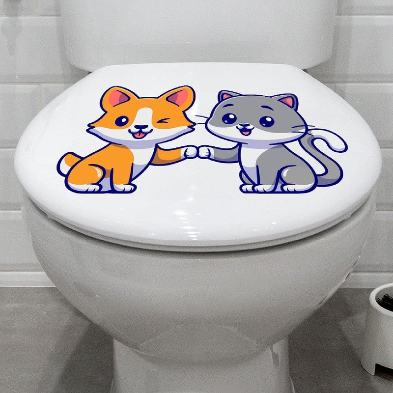 CVANU CVANU Cartoon Preety Cats Design Toilet Seat Stickers Decals SelfAdhesive Removable PVC Vinly Waterproof 65x10 inch Pack of 2 - Image 1
