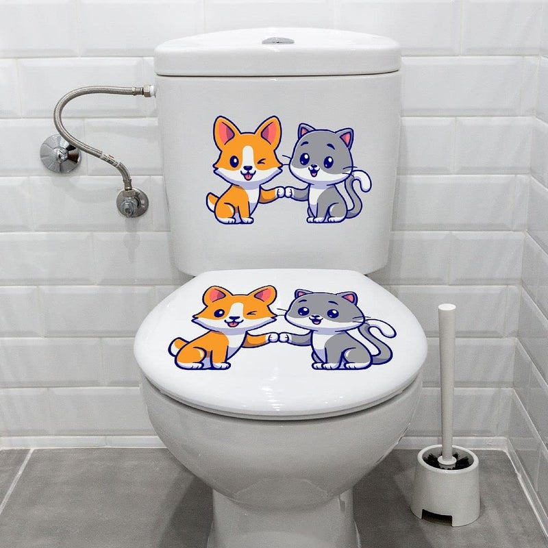 CVANU CVANU Cartoon Preety Cats Design Toilet Seat Stickers Decals SelfAdhesive Removable PVC Vinly Waterproof 65x10 inch Pack of 2 - Image 2