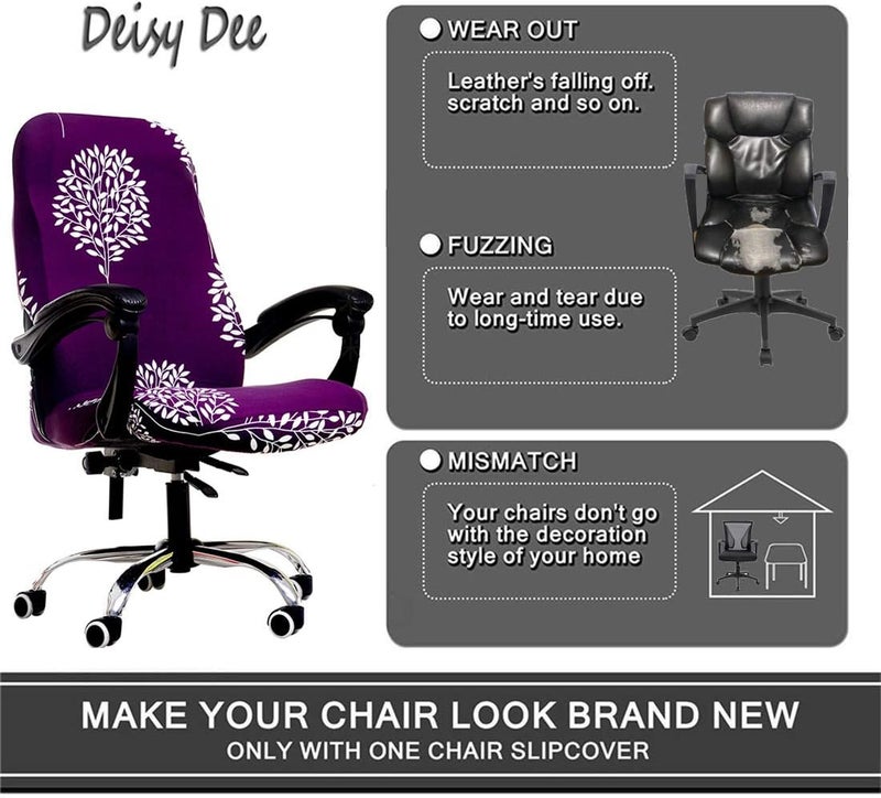 Deisy Dee Computer Office Chair Covers for Stretch Rotating Mid Back Chair Slipcovers Cover ONLY Chair Covers C162 (Purple Tree) - Image 2