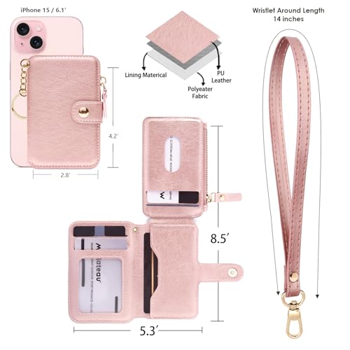 M-Plateau Card Holder, Womens Wallet PU Leather Keychain Wallet Wristlet With Zipper Coin Pocket And ID Window Gift For Women Gift Box (Pink) - Image 2