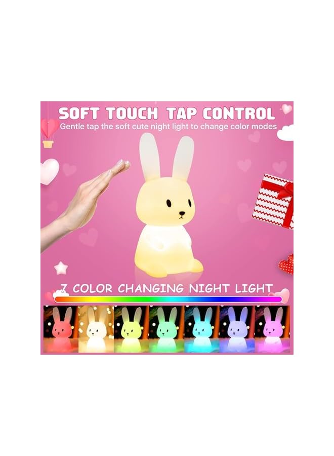 The Bros Night Light for Kids, Cute Bunny Night Light, 7 Colors Night Light for Kids Teens Room, Kawaii Room Decor, USB Rechargeable Silicone Bunny Cute Lamp with 3 Hours Timer - Image 4