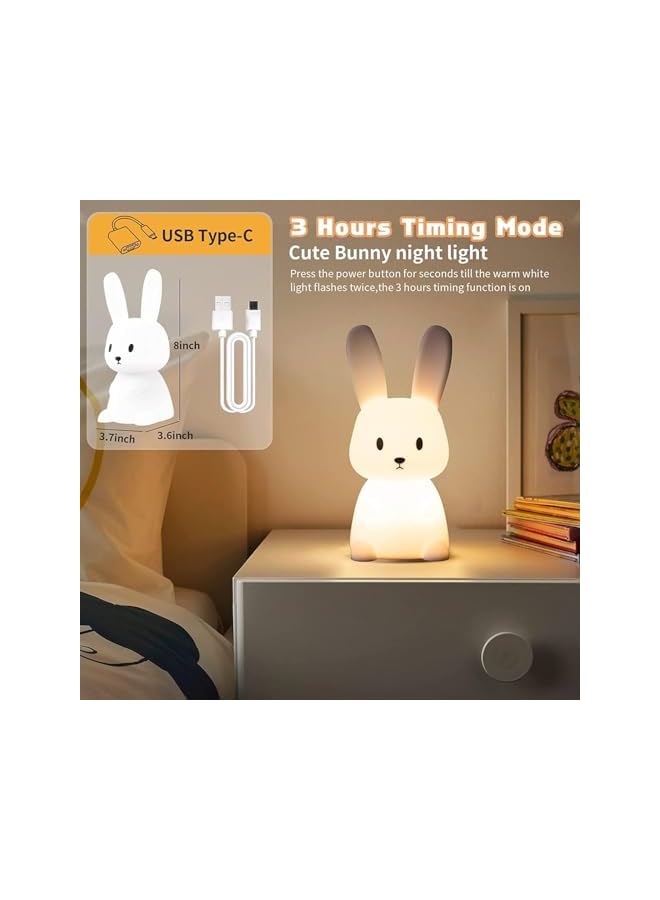 The Bros Night Light for Kids, Cute Bunny Night Light, 7 Colors Night Light for Kids Teens Room, Kawaii Room Decor, USB Rechargeable Silicone Bunny Cute Lamp with 3 Hours Timer - Image 3