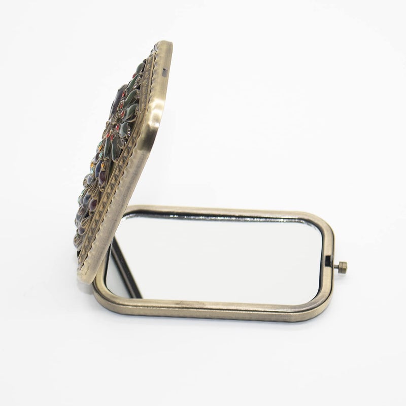 Warmtree Vintage Makeup Mirror Metal Portable Foldable Mirror Peacock Vanity Mirror Double Sided Compact Cosmetic Mirror Travel Mirror (B) - Image 3