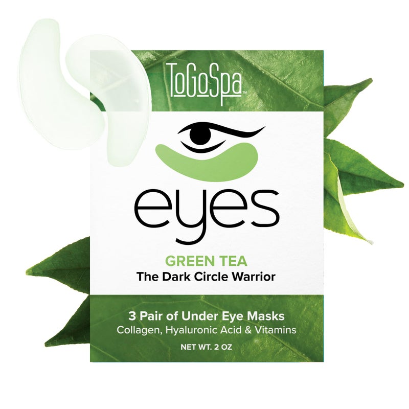 ToGoSpa Green Tea EYES, Dark Circle Warrior | Premium Clean Anti-Aging Gel Pads with Collagen, Hyaluronic Acid, Aloe Vera, Vitamins C & E, Taurine, and Green Tea Extract - 3 Pack - Image 1
