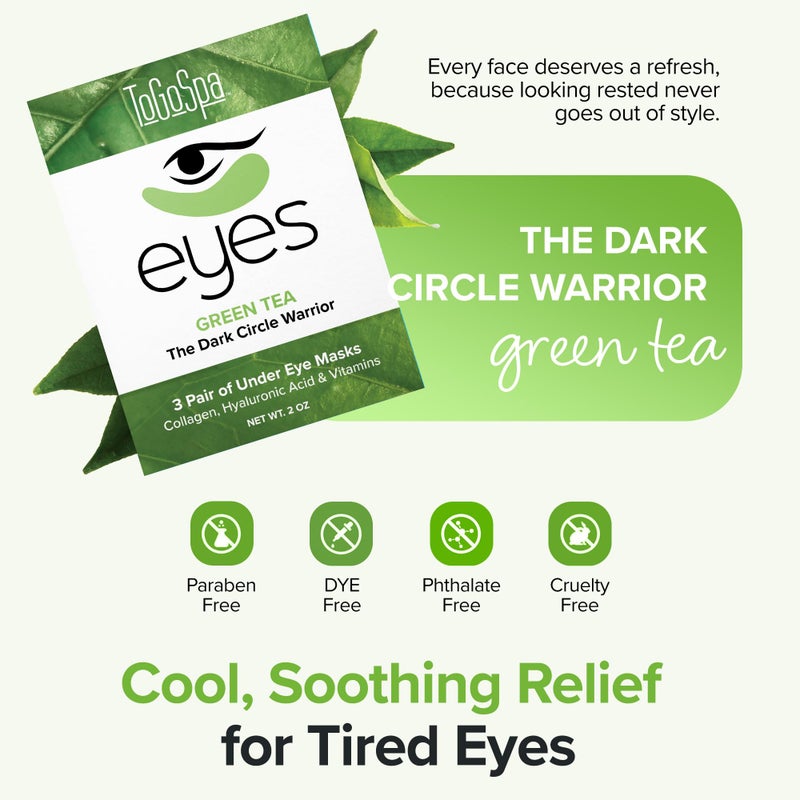 ToGoSpa Green Tea EYES, Dark Circle Warrior | Premium Clean Anti-Aging Gel Pads with Collagen, Hyaluronic Acid, Aloe Vera, Vitamins C & E, Taurine, and Green Tea Extract - 3 Pack - Image 2