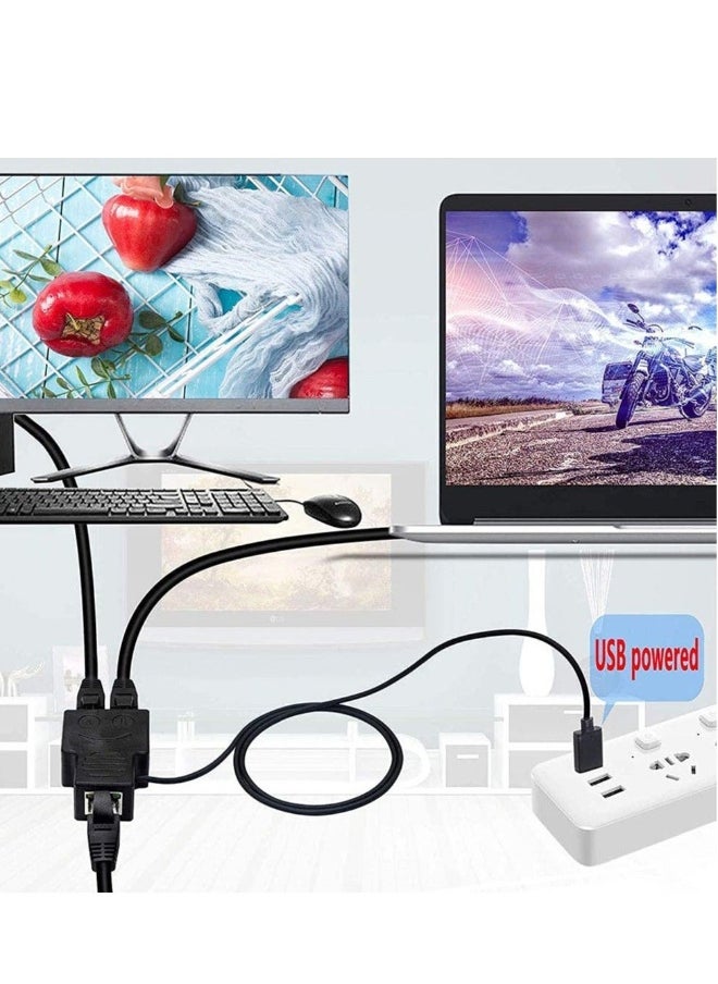 ماركة غير محددة موزع إيثرنت 1 إلى 2 موصل RJ45 للشبكة، محول موصل RJ45 LAN إيثرنت، متوافق مع Cat5 و Cat5e و Cat6 و Cat7 (أسود، يتطلب مصدر طاقة)  - Image 3