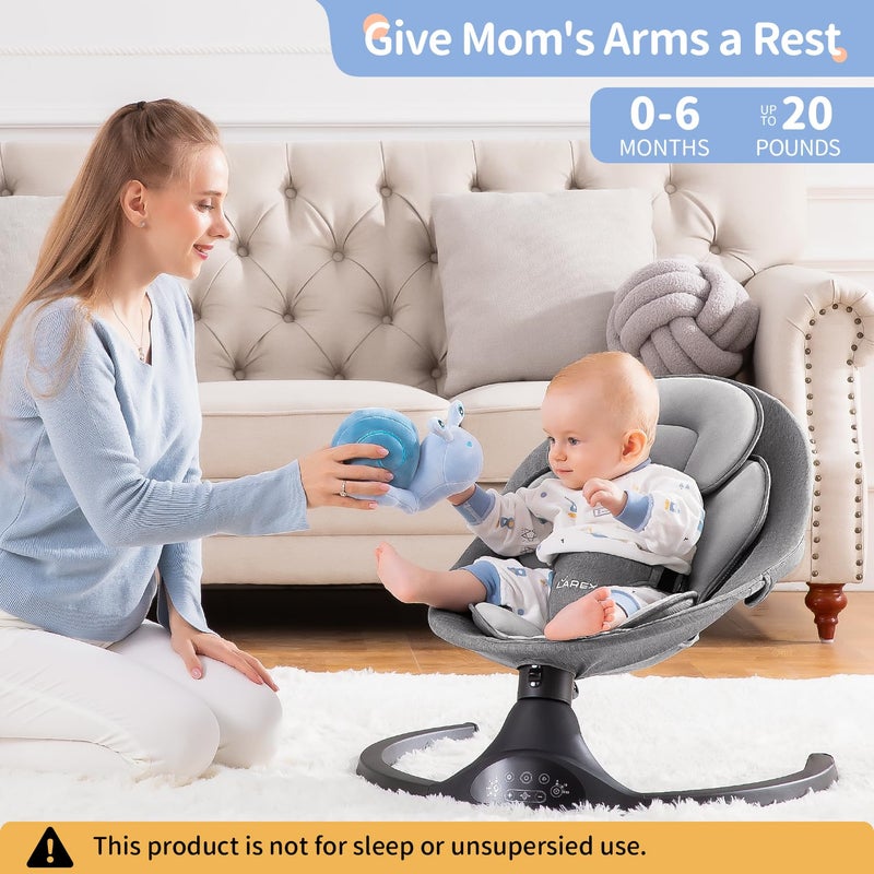 LAREX Baby Swing Infant Swing Electric Toddler Baby Rocker Portable for Newborn Boy Girl, 5 Sway Speeds with Remote Control, 10 Preset Melodies and Bluetooth, 0-6 Months Max 20 Lbs (Black) - Image 4