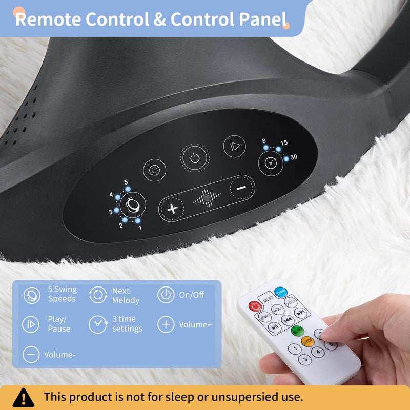 LAREX Baby Swing Infant Swing Electric Toddler Baby Rocker Portable for Newborn Boy Girl, 5 Sway Speeds with Remote Control, 10 Preset Melodies and Bluetooth, 0-6 Months Max 20 Lbs (Black) - Image 3
