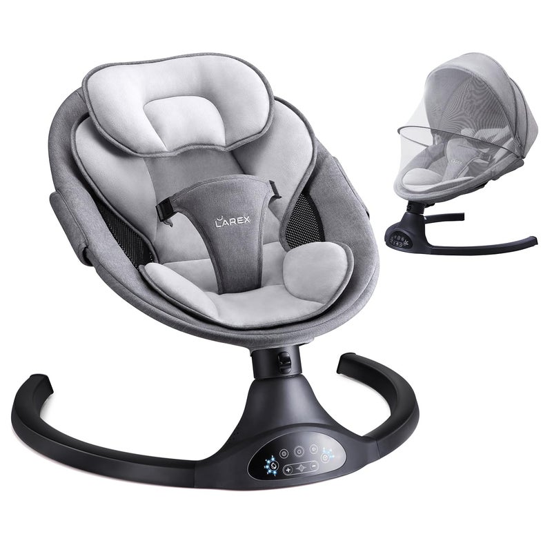 LAREX Baby Swing Infant Swing Electric Toddler Baby Rocker Portable for Newborn Boy Girl, 5 Sway Speeds with Remote Control, 10 Preset Melodies and Bluetooth, 0-6 Months Max 20 Lbs (Black) - Image 1