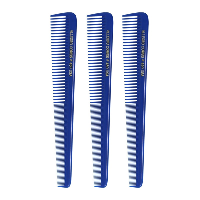 Allegro Tapered Hair Cutting Combs  Barber  Hairstylist Combs for Women  Men  3pcs Royal Blue Set Made in USA