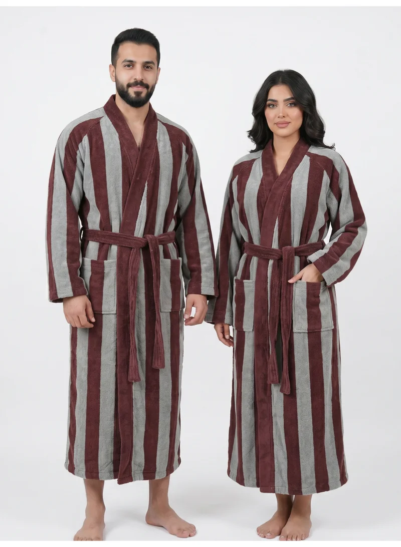 Donetella Striped Bathrobe for Men & Women XL Size - 100% Cotton | Kimono Collar, Highly Absorbent, Quick Dry, Soft Spa Robe with Belt & Pockets - 380 GSM, Everyday Use