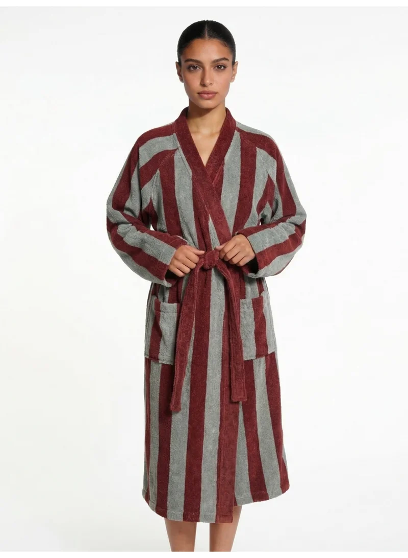 Donetella Striped Bathrobe for Men & Women XL Size - 100% Cotton | Kimono Collar, Highly Absorbent, Quick Dry, Soft Spa Robe with Belt & Pockets - 380 GSM, Everyday Use