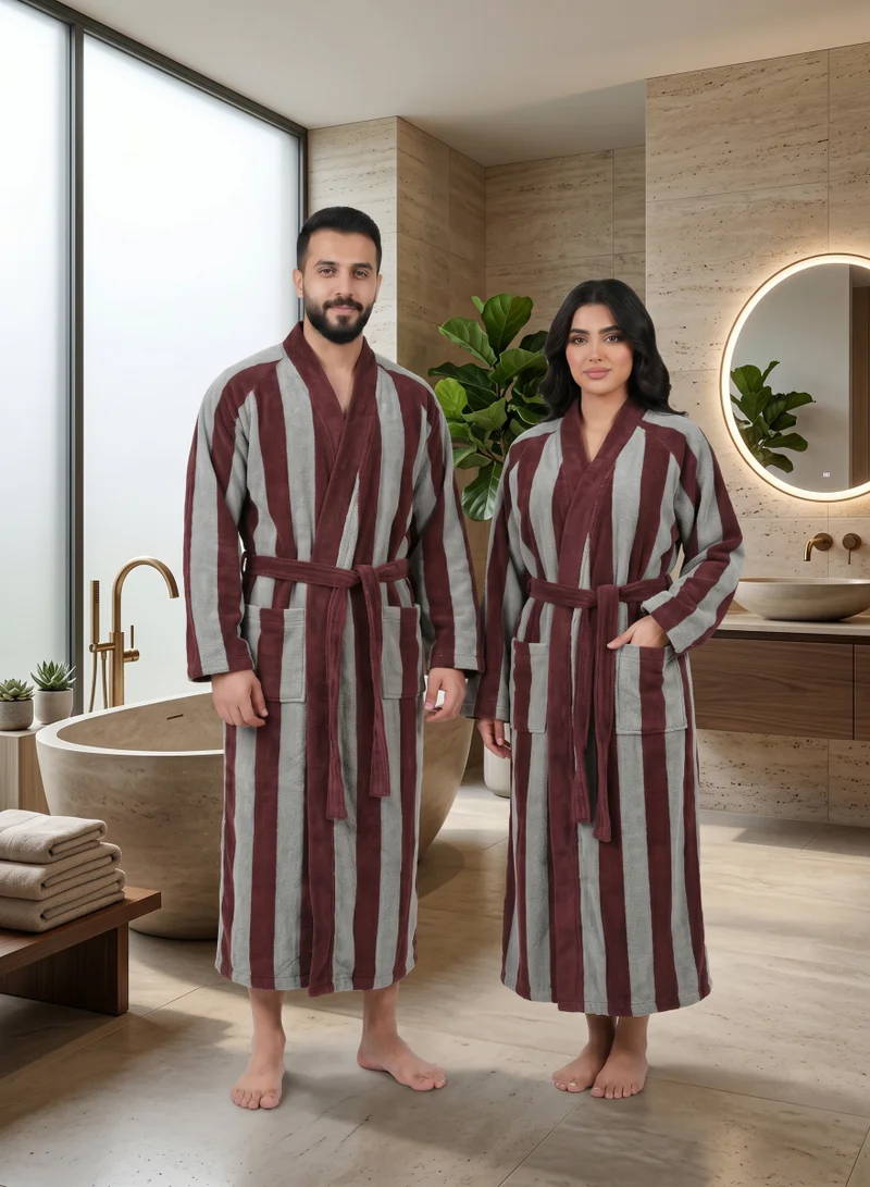 Donetella 1-Pcs Unisex Striped Bathrobe XL Size - 100% Cotton, 380 GSM | Kimono Collar, Highly Absorbent, Quick Dry, Soft Spa Robe with Belt & Pockets, Everyday Use
