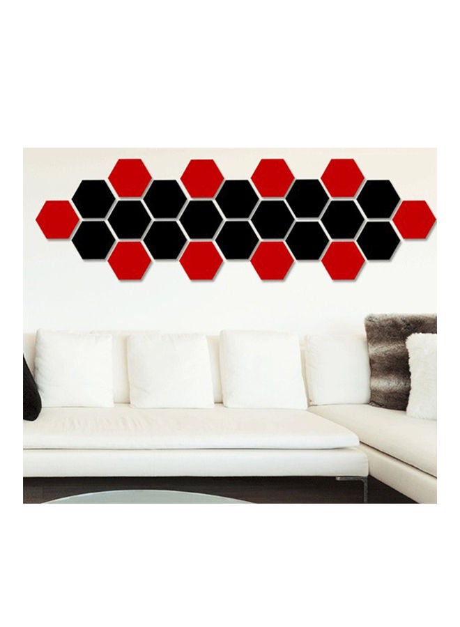 NIBEMINENT 12-Piece 3D Hexagonal Mirror Wall Stickers Set Black/Red 10 x 10cm