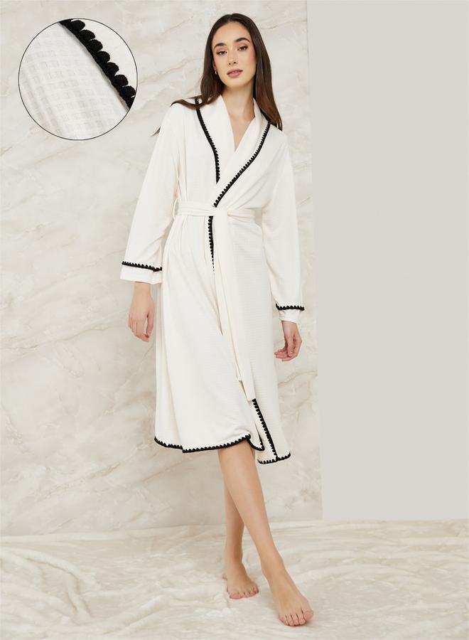 Styli Contrast Stitch Edge Waffle Robe - Image 1
