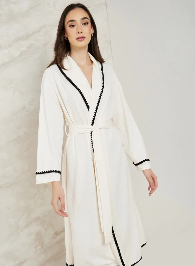 Styli Contrast Stitch Edge Waffle Robe