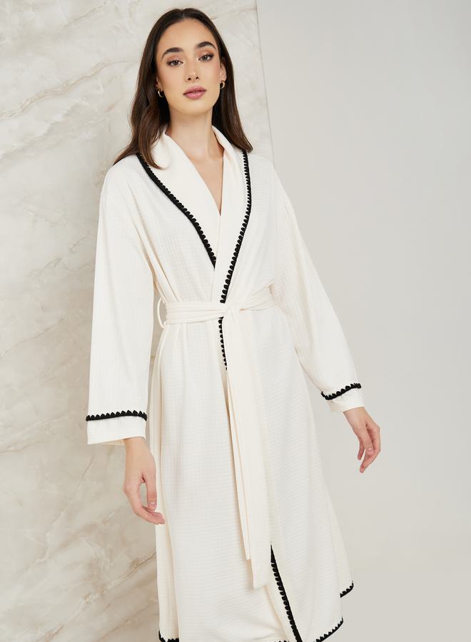 Styli Contrast Stitch Edge Waffle Robe - Image 2