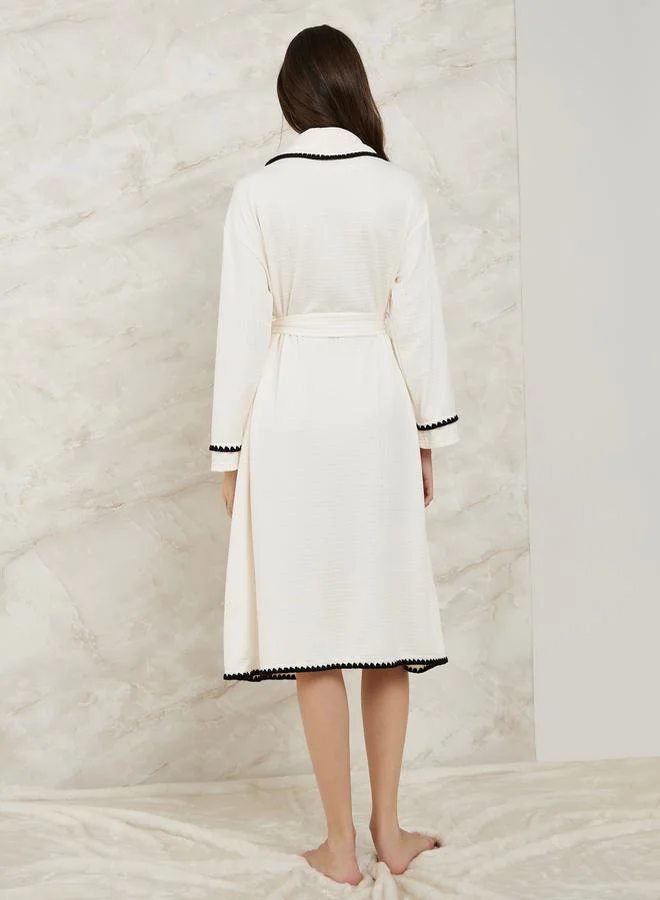 Styli Contrast Stitch Edge Waffle Robe
