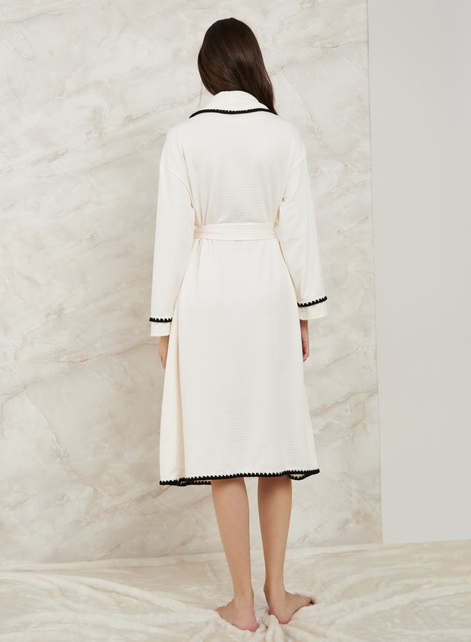 Styli Contrast Stitch Edge Waffle Robe - Image 4