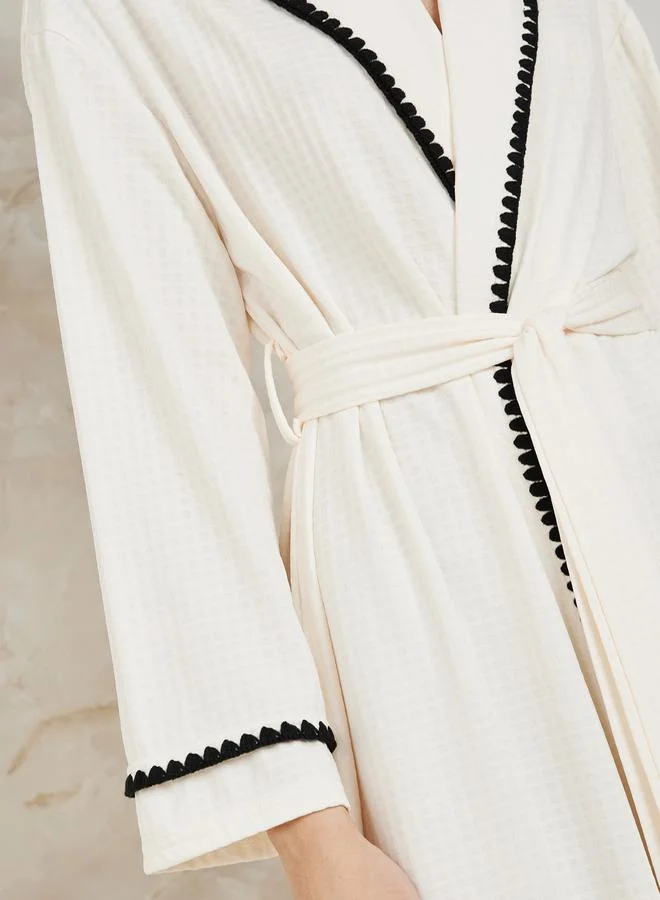 Styli Contrast Stitch Edge Waffle Robe