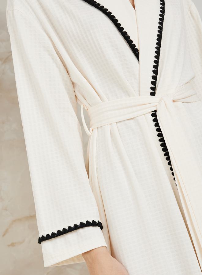 Styli Contrast Stitch Edge Waffle Robe - Image 3