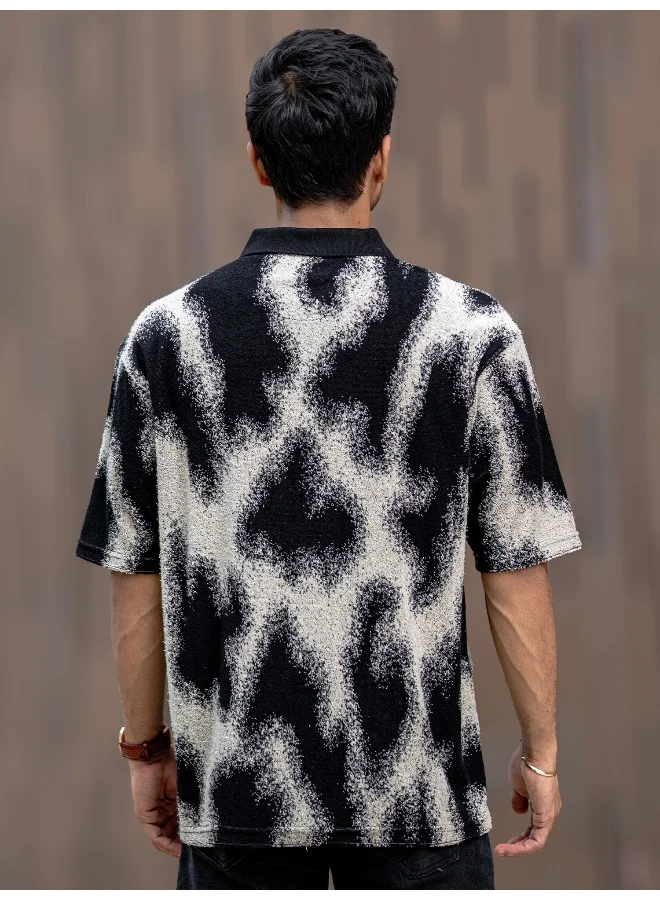 مانياك Mens Spray Art Polo Neck 3/4th Sleeve 3/4th Cotton T-Shirt
