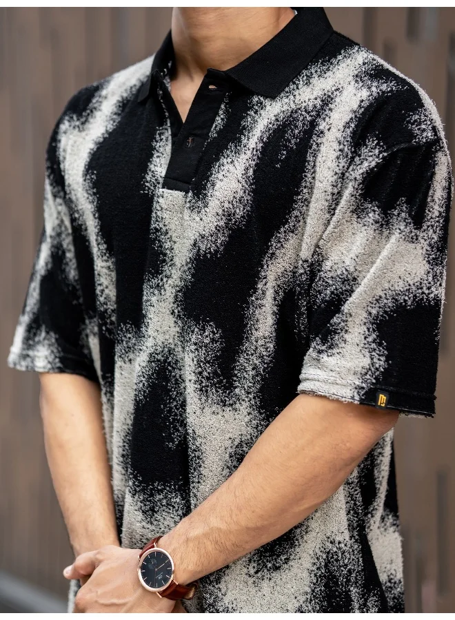 مانياك Mens Spray Art Polo Neck 3/4th Sleeve 3/4th Cotton T-Shirt