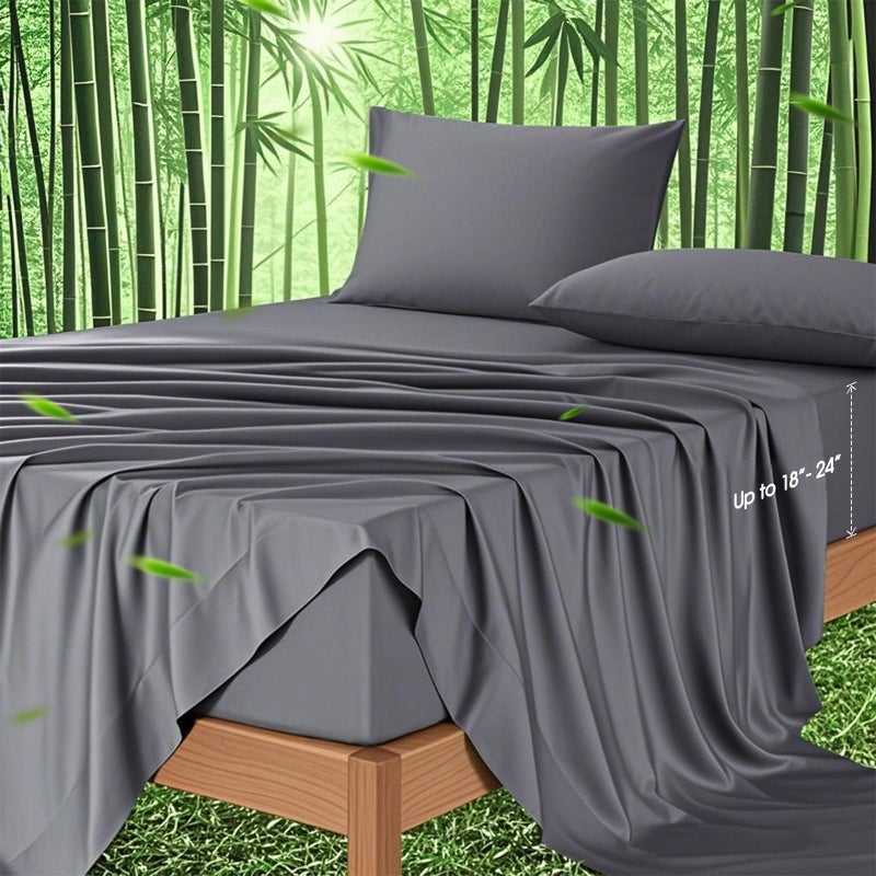 Ivellow Deep Pocket King Sheets Rayon Derived from Bamboo Extra Deep Pocket up to 1824 Hotel Luxury Cooling Sheets for King Size Bed Silky Soft Smooth Breathable Bed Sheets Grey