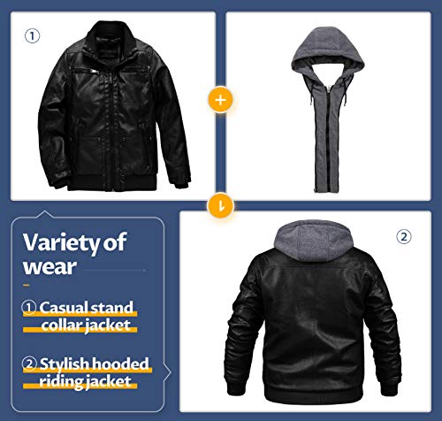 CREATMO US Men's Faux Leather Jacket Vintage Motorcycle Jacket Stand Collar Bomber Jacket Black M - Image 4