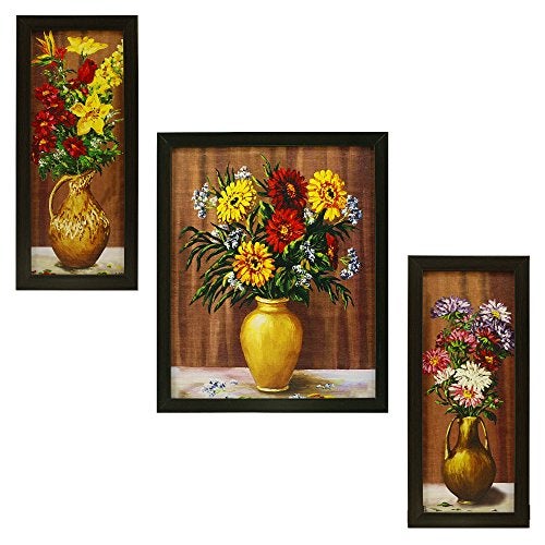 Indianara Synthetic wood FLORAL PAINTINGS (4.7 X 10.4, 8.5 X 10.4, 4.7 X 10.4 inch, Black) - Image 1