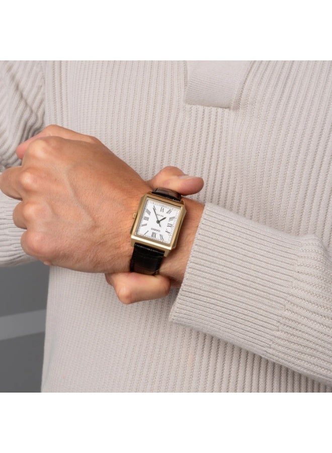 CASIO Analog Men's Watch MTP-B190GL-7B, 41 mm White Dial, Gold-Tone Stainless Steel Case & Brown Leather Strap, 50m WR - Image 2