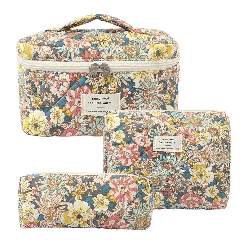 Super New Cotton Cosmetic Bag Niche Portable Washes Storage Bag Floral Ins Cute Quilted - Image 3