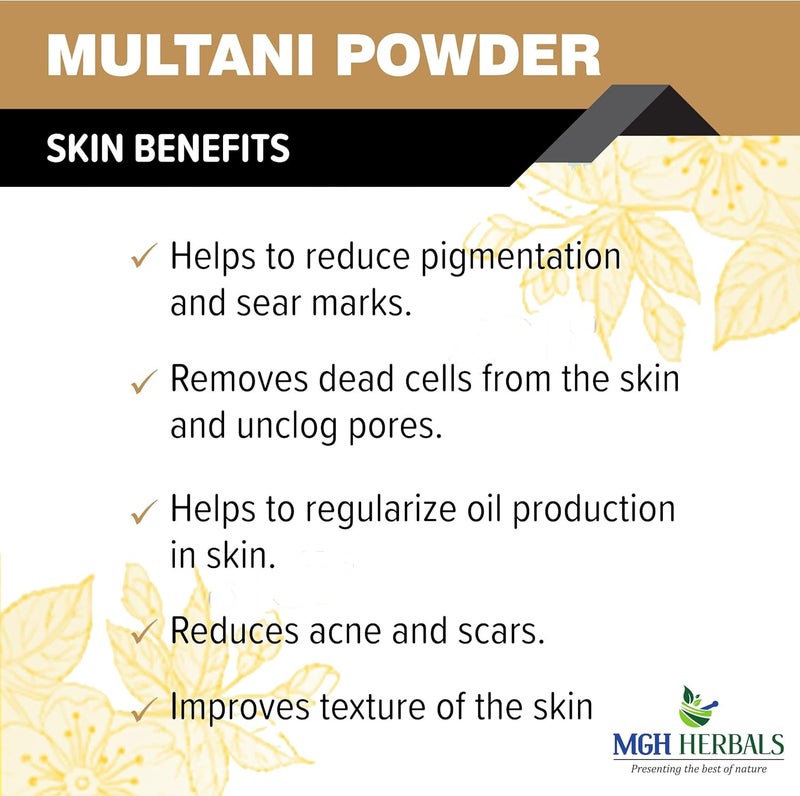 MGH Herbals MGH Herbals Multani Mitti Powder 200g For Black Head Removal Oil Control Naturally Glowing Skin Acne Pimples Tan Removal Dandruff Fullers Earth Face Pack Bentonite Clay Mask 200gm  - Image 5