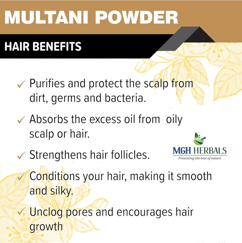 MGH Herbals MGH Herbals Multani Mitti Powder 200g For Black Head Removal Oil Control Naturally Glowing Skin Acne Pimples Tan Removal Dandruff Fullers Earth Face Pack Bentonite Clay Mask 200gm  - Image 3