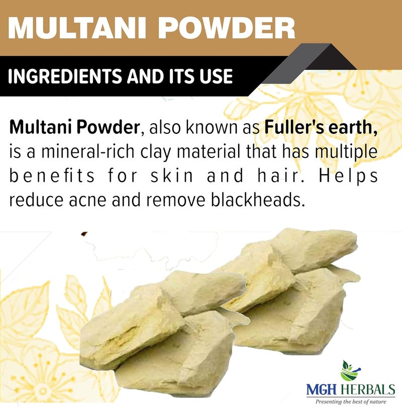 MGH Herbals MGH Herbals Multani Mitti Powder 200g For Black Head Removal Oil Control Naturally Glowing Skin Acne Pimples Tan Removal Dandruff Fullers Earth Face Pack Bentonite Clay Mask 200gm  - Image 4