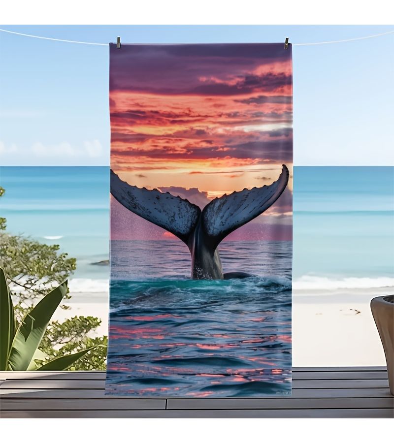 Sunset Whale Tail Beach Towel 27.5x59 Inch Quick Drying Absorbent Rectangular Towel for Summer Outdoor Travel Camping and Bathrooms - Image 1