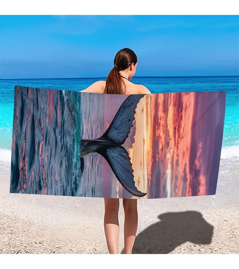 Sunset Whale Tail Beach Towel 27.5x59 Inch Quick Drying Absorbent Rectangular Towel for Summer Outdoor Travel Camping and Bathrooms - Image 2